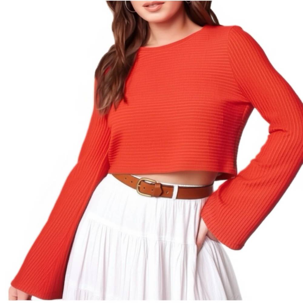 NEW BAND OF GYPSIES alize long sleeve cropped top in red rust - Picture 1 of 3